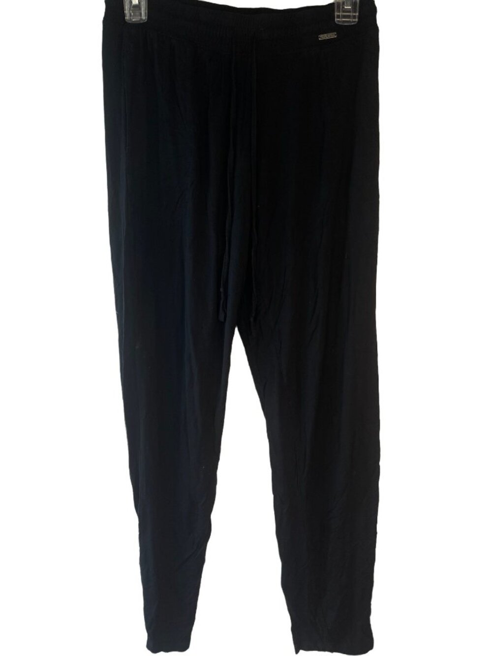 Nicole Miller women's small black stretch pants elastic and tie waist 28" READ